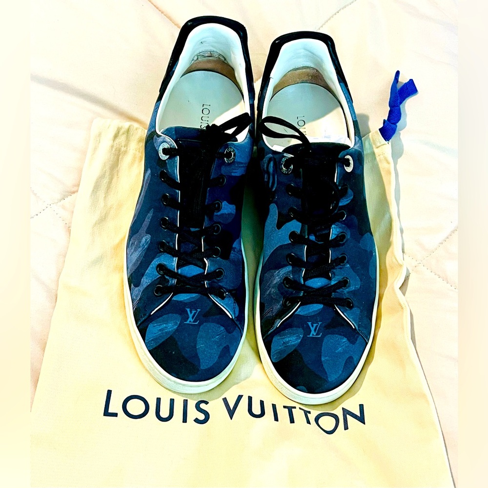 Louis Vuitton Blue Camouflage Fabric Frontrow Low Top Sneakers Size UK 7 or US 8